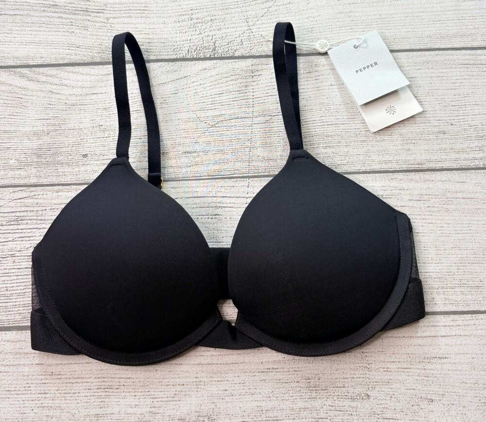 Pepper Lift Up Bra Padded Underwire Black Adjustable Size 34B